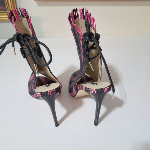 NWOT Zara black & purple pink textured striped open toe & back heeled booties - Picture 12 of 15
